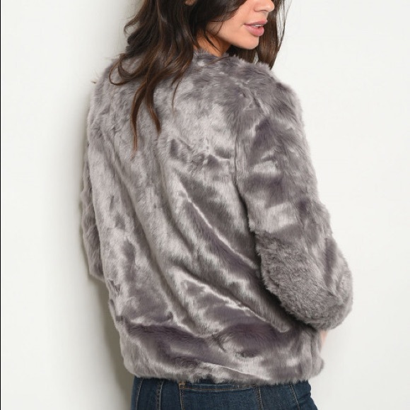 REDUCED TODAY ONLY! Gray Pink Faux Fur Jacket - Picture 2 of 6